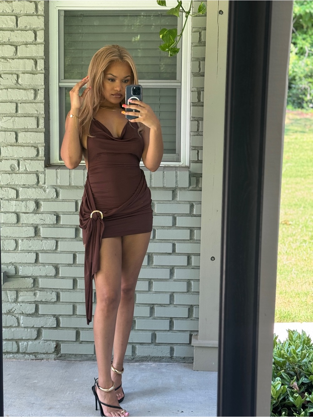 Forever 21 Black Halter Mini Dress with Ring Accent